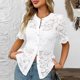 thumbnail image 5 of Karight Lace Blouses for Women Sheer Lace Short Sleeve Top Crew Neck Button Down Shirts Casual Puff Sleeve Dressy Shirt, 5 of 7