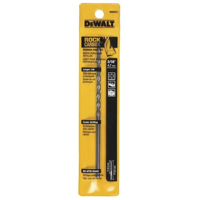 Broca percutora de carburo DEWALT DW5223, 4,76 mm x 15,24 cm