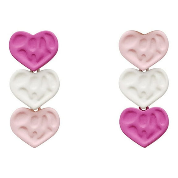 Pink Love Heart Dangle Stud Earrings Sterling Silver Pins for Women