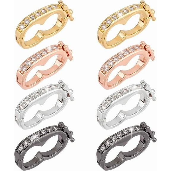 8pcs 4 Colors Brass Necklace Shortener Clasp Cubic Zirconia Infinity Shortener Enhancer Clasp Mini Pearl Enhancer Push Clasp with Secure Lock Connector