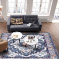 thumbnail image 3 of Bohemian Area Rugs Indoor Non-Slip Washable Rug 4x6 Ft Vintage Tribal Boho Floral Monaco Ethnic Style Blue Rubber Backing Floor Mats Non Shedding Home Decor Carpet for Entryway Living Room, 3 of 7