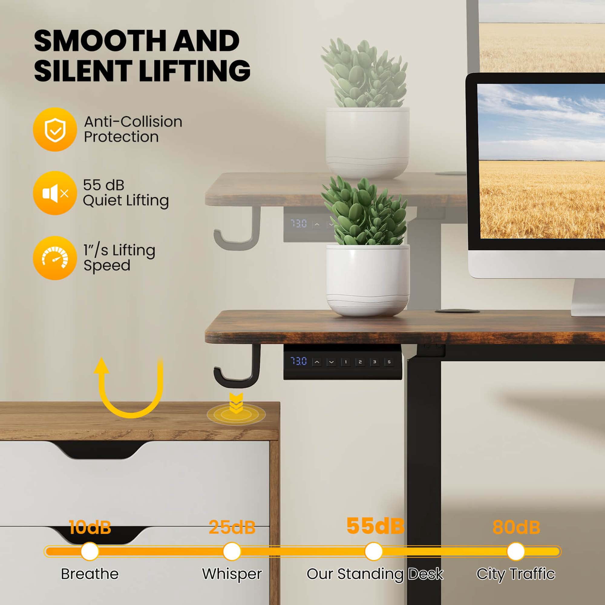 Costway 63 x 24 Inch Sit Stand Desk Height Adjustable Electric Standing Desk Brown
