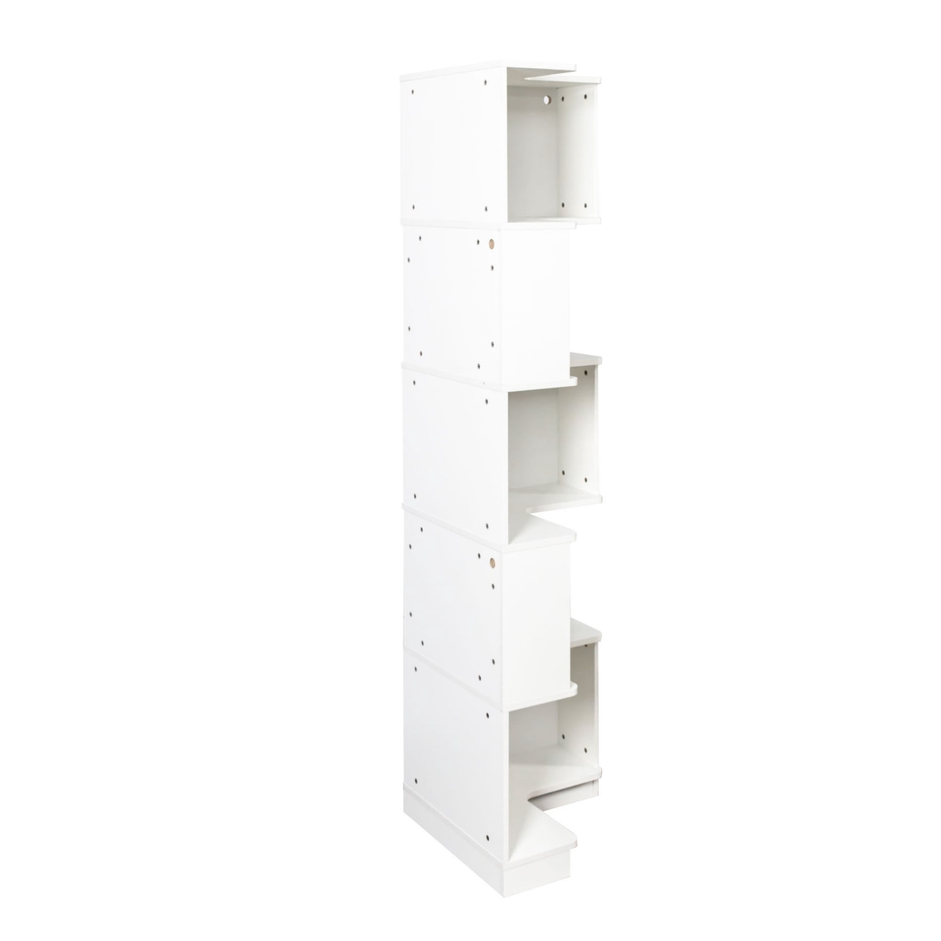 5 Tier Corner Bookshelf with LED Lights, L-Shaped Corner Shelf Stand, Space Saving Bookcase with Baffle, Freestanding Display Storage Rack for Living Room, Bedroom, Home Office, White