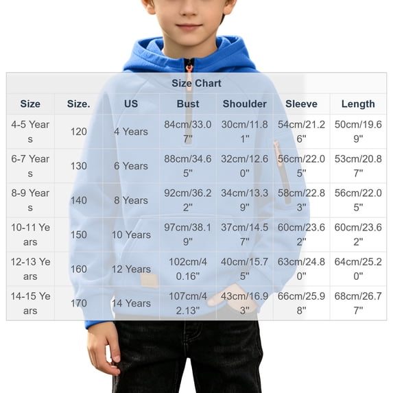 Boys Half Zip Hoodies Long Sleeve Fashion Casual Loose Fit Kids Pullover Sweatshirt Blue 6 Years