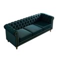 thumbnail image 3 of Modern Velvet Sofa, Button Tufted Chesterfield Sofa with Scroll Arms and Gold Metal Legs, 3-Seater Sofa Couch Upholstered Sofa for Living Room Bedroom Office Apartment, 84.65"×31.50"×30.31", Green, 3 of 7