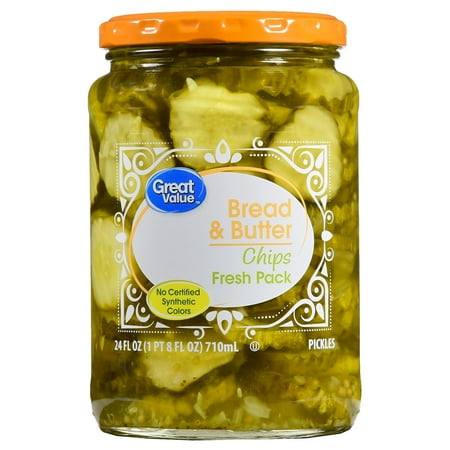 (3 pack) (3 Pack) Great Value Bread & Butter Pickle Chips, 24 fl oz