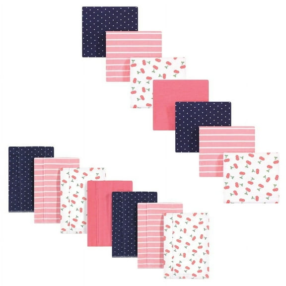 Hudson Baby Infant Girl Cotton Flannel Burp Cloths and Receiving Blankets, 14-Piece, Cherry, One Size