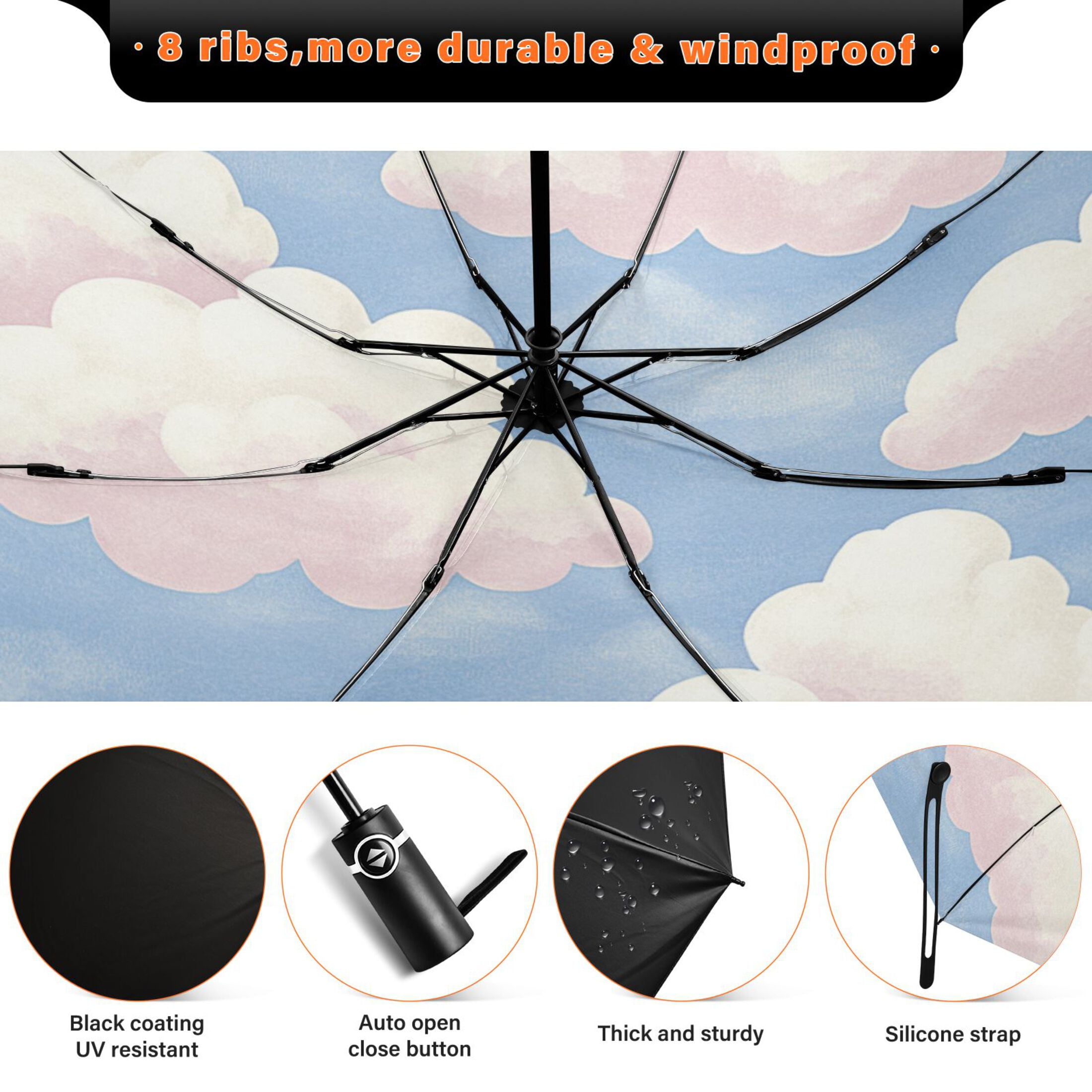 Blue Sky and White Clouds Extra Large Automatic Umbrella, UV Protection, Waterproof, Auto Open and Close