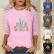 thumbnail image 1 of Fiudx Liquidación de Ahorros de Verano Blusas de Manga 3/4 para Mujer, Camisa con Estampado Vintage, Informal, Manga 3/4, Cuello Redondo, Blusa Estilo Túnica Boho, 1 of 4