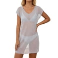 thumbnail image 6 of HUAXUN Women Swimsuits Stylish Solid Color Short Sleeve Cover Up Lightweight Mesh Swimwear Overlay Beach Tunic Y2k Swimsuit V-Neck Flowy Kimono Dress(Solid Color,White,XXXL), 6 of 6