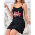 thumbnail image 3 of Plaid Heart & Letter Printed Spaghetti Strap Sleep Dress, 3 of 5