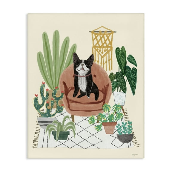 Stupell Industries French Bulldog & Plants Animals & Insects Painting Gallery Wrapped Canvas Art Print Wall Art, 16 x 20