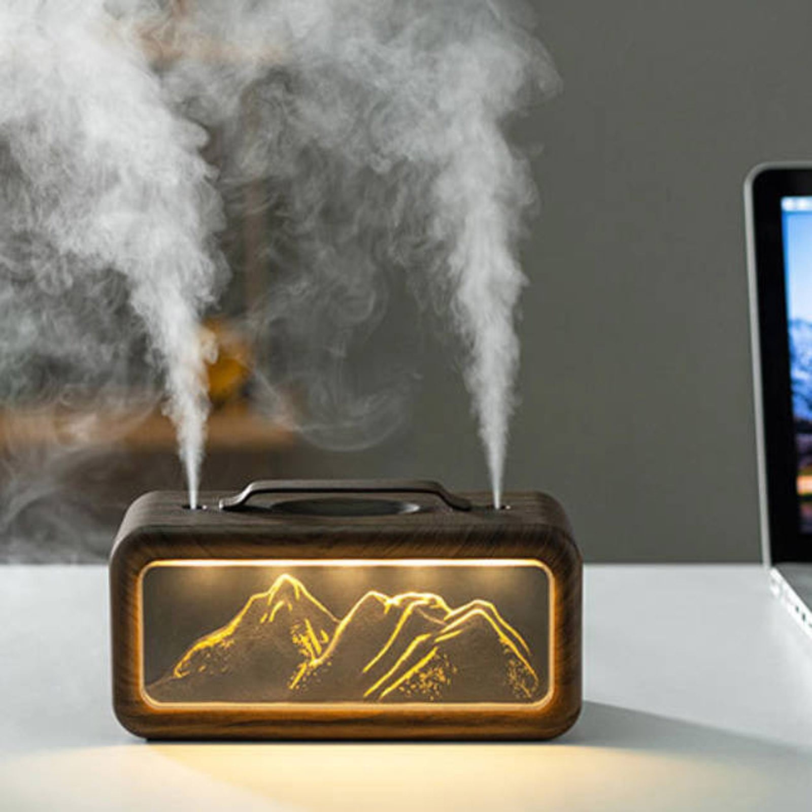 Desktop Air Humidifier, Heavy Fog Large Capacity Ultrasonic Double Spray Humidifier with Night Light and Aromatherapy for Bedroom Home Office Use