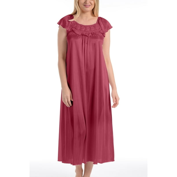 Ezi Ezi Womens Plus Satin Silk Ruffle Long Nightgown 