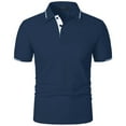 thumbnail image 3 of YLSDY Mens Casual Button Collared Shirts Collared Classic Button Basic Short Sleeve Cotton Pique Button Collared Shirt Stylish Golf Tops Navy M, 3 of 5