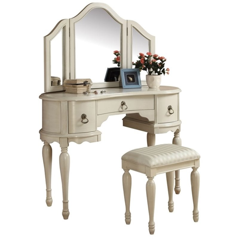 ACME Trini Vanity Desk & Stool, White - Walmart.com ...