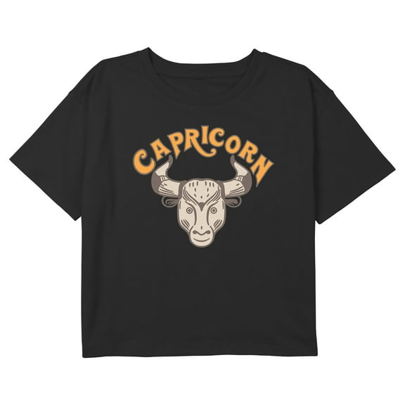 Girl's Lost Gods Zodiac Capricorn Art Symbol Graphic Cropped T-Shirt Black Medium