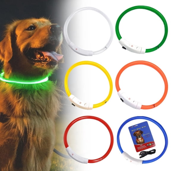 Goowood LED Dog Collar Rechargeable Dog Collar USB Light Up Glowing Flashing Adjustable for Small Medium Large Dogs Night Walking Safety Fashion
