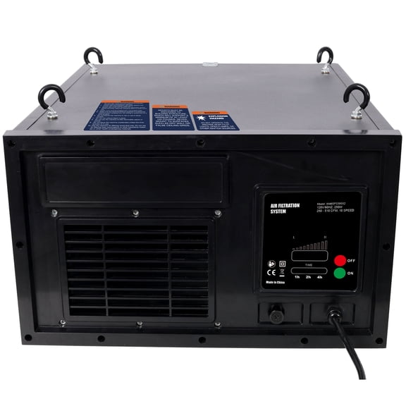 Black Remote-Controlled Air Filtration System, 10-Speed Adjustable (250-510 CFM), 120V 60Hz, for Shop/Garage