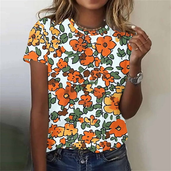 Fengqque 2025 Women's Sexy Summer Printed Round Neck Regular Fit Top