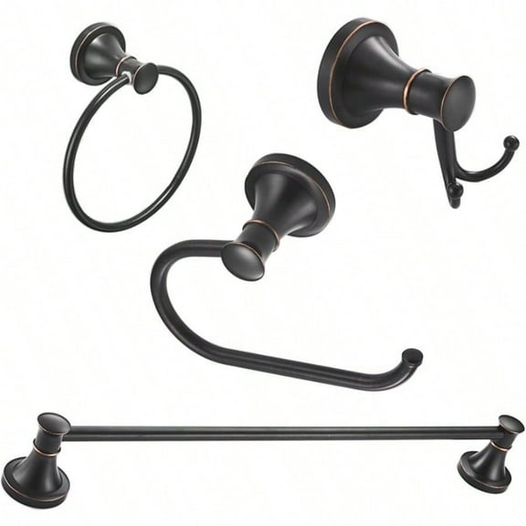 Oil Rubbed Bronze 4 Piece Bathroom Accessories Set Single Towel Bar Towel Ring Toilet Paper Holder Double Towel Hooks Wall Mounted Bath Hardware Accessory Fixtures Set
