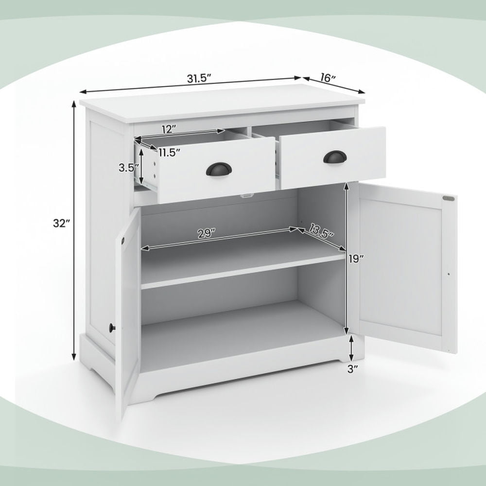 Finihen Kitchen Storage Cabinet, Buffet Sideboard, Kitchen Buffet Storage Cabinet with 2 Doors and 2 Storage Drawers, for Dining Room, Kitchen, Living Room, White Finihen Kitchen Storage Cabinet, Buffet Sideboard, Kitchen Buffet Storage Cabinet with 2 Doors and 2 Storage Drawers, for Dining Room, Kitchen, Living Room, White
