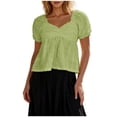 thumbnail image 2 of Favoffer Womens Blouse Top V Neck Puff Sleeve Ruched Loose Hem Solid Color Short Sleeve Lightweight Summer Casual Short Clothes, 2 of 6