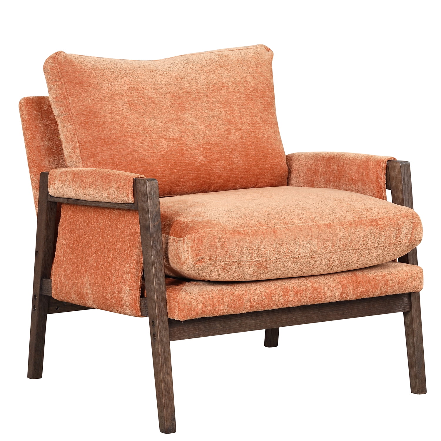 Kadyn Modern Velvet Accent Chair, Solid Wood Leisure Chair with Thick Seat Cushion, Upholstered Armchair for Living Room, Orange