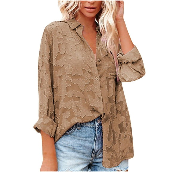 LYXSSBYX Womens Long Sleeve Tops Hot Sale Clearance Women's Tops Single Breasted Long Sleeve Shirt Tops Loose Lapel Shirt Blouse