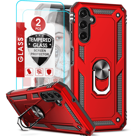LeYi For Samsung Galaxy A14 5G Case and Screen Protector 2 Pack, Magnetic Ring Stand, Red