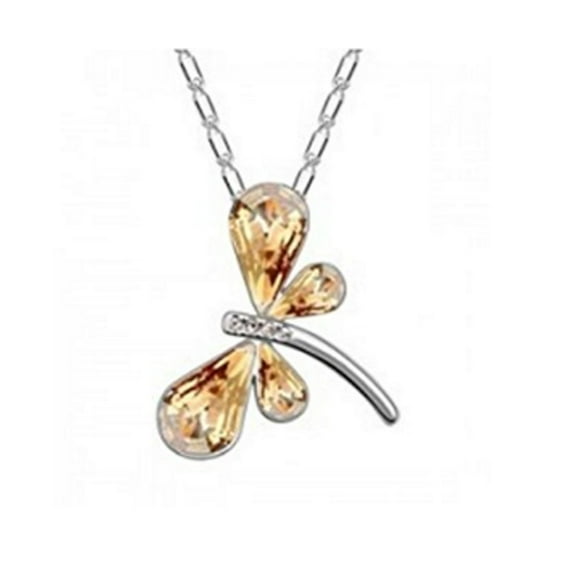 KATGI Fashion 18K White Gold Plated Beautiful Dragonfly Austrian Crystal Pendant Necklace