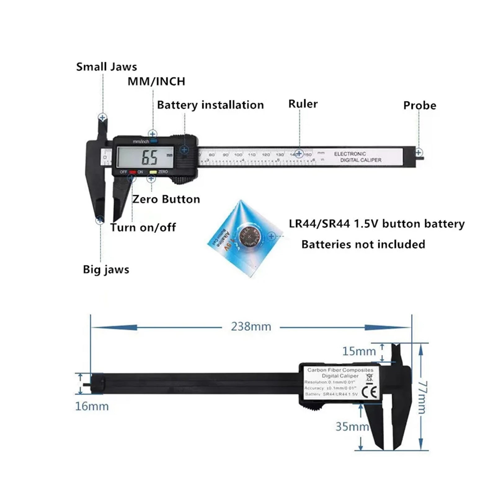 150mm 100mm Electronic Digital Caliper Carbon Fiber Dial Vernier Caliper Gauge Micrometer Measuring Tool Digital Ruler ,Precision Measuring