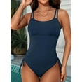 thumbnail image 5 of Beautyin One Piece Swimsuit Women Ribbed Tie Side 1 Piece Bathing Suit Spaghetti Strap High Cut Monokini Sexy Swimwear, 5 of 8