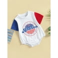 thumbnail image 3 of Wassery 4th of July Infant Baby Girls Boys Romper Outfits Independence Day Clothes Letters Print Contrast Color Short Sleeve Round Neck Bodysuits 0-24M My First Independence 's Day, 3 of 9