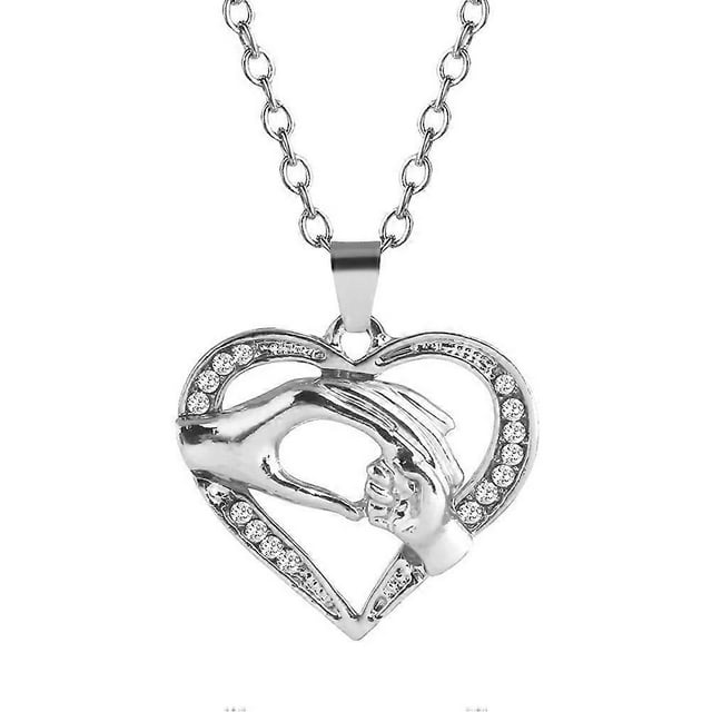 Mother Day Necklace Rhinestone Hollow Fashionable Beautiful Pendant Gift Necklace for Mother (Silver)