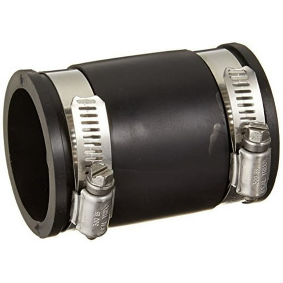 Fernco Stock Coupling P1056-150 - Durable, Stainless Steel Finish - 1-1/2" Pipe Size, Black