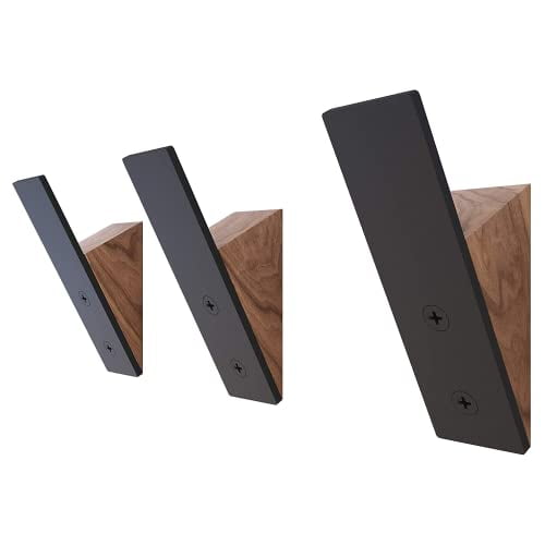 Wall Coat Hook Rack - Set of 3 - Black Walnut Wood Black Metal Decorative Hat Hooks for Hanging Coats - Hat Hangers for Wall