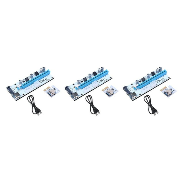 Langgg 6Pcs VER008S 4Pin SATA 6PIN PCI PCIE PCI-E Riser Card 008s 008 Adapter 1X to 16X USB3.0 Extender blue 3Set
