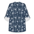 thumbnail image 4 of FKELYI Tropical Palm Tree Blue Print Faux Linen Shirts for Women Summer Blouse Casual Side Slit Hem Top 3/4 Skeeve V-Neck Vacation Outfits for Ladies, 2XL, 4 of 5