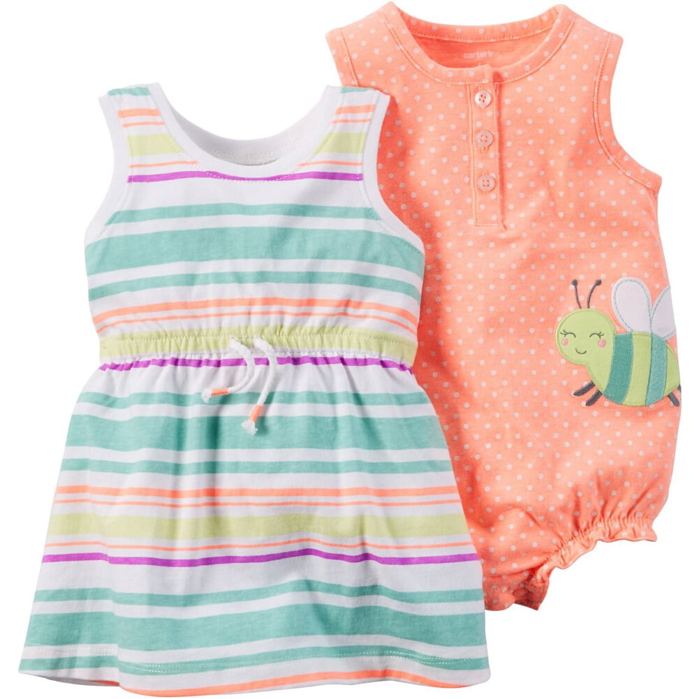 Carters Baby Girls Multi Striped Snap up Cotton Romper Carter's P000497765 