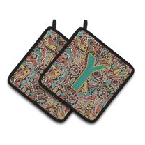 Carolines Treasures CJ2013-YPTHD Letter Y Retro Tribal Alphabet Initial Pair of Pot Holders, 7.5HX7.5W, multicolor