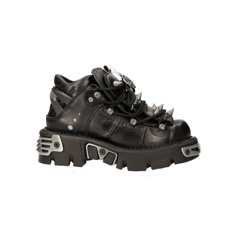 New Rock 110-S1 Black Leather Spiked Ankle Boots 37 - Walmart.com