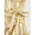 thumbnail image 3 of Yellow 2 Gingham Daisy Print Ruched Halter Dress With Tiered Ruffle Skirt, 3 of 29
