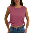 thumbnail image 2 of Wiyuqeen Crop Tank Tops for Women Sleeveless Crew Neck Loose Tanks Solid Color Y2K Cropped Tanks Cute Bow Knot Hem Tees Womens Gifts, 2 of 7