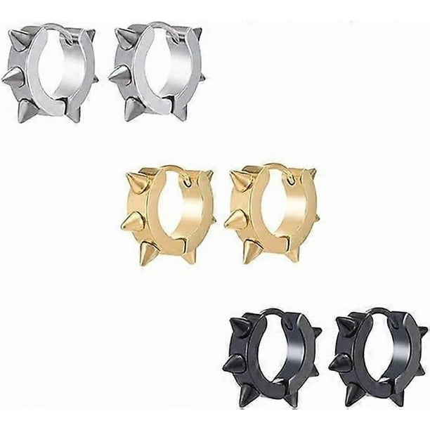 Men Earrings, Stainless Steel Hoop Stud Earrings Set for Women Girls, 3 Pairs/6 Pairs/10Pairs Small Huge Sliver Gold Black