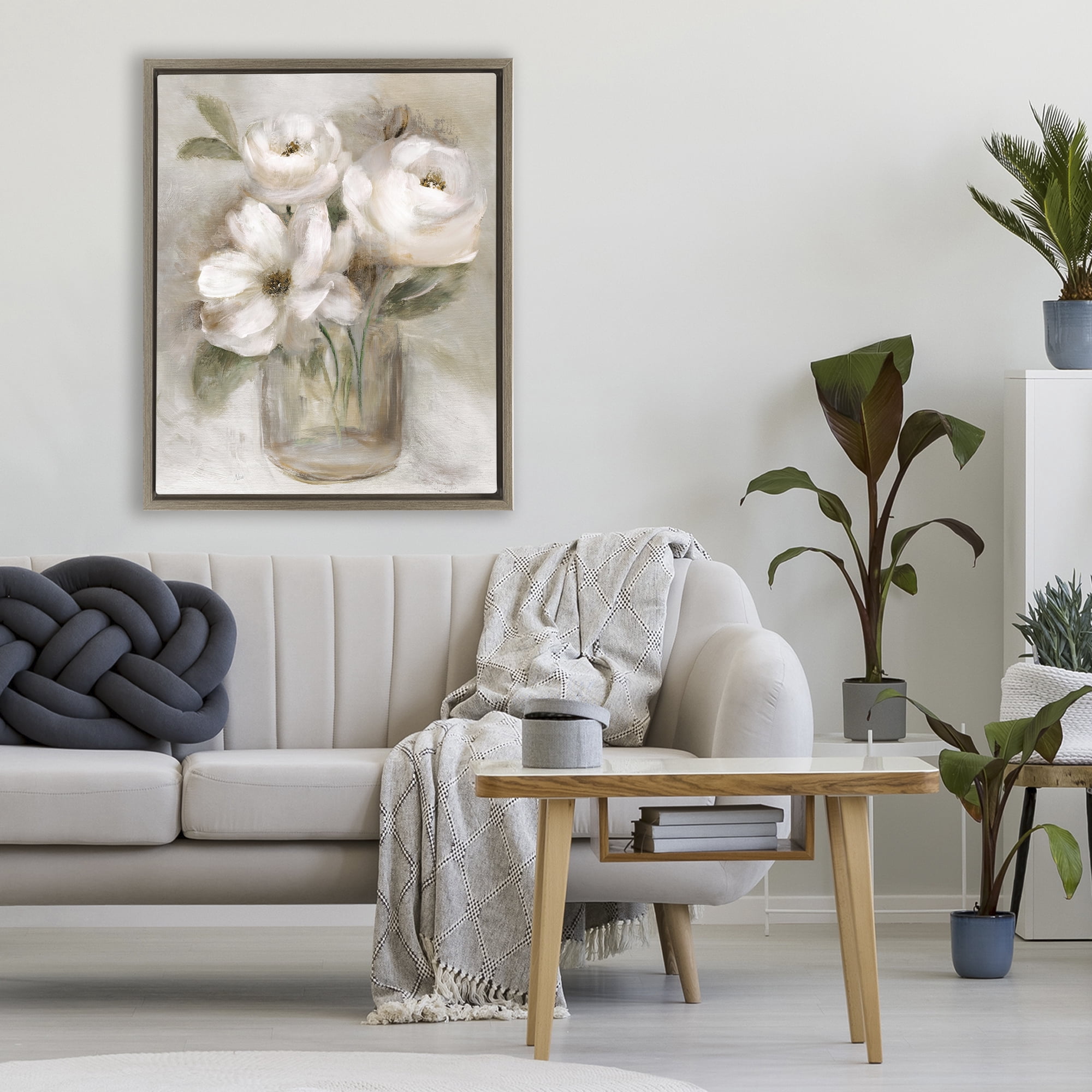 Stupell Industries Soft Brushstroke Roses Brown Framed Floater Canvas Wall Art, design by Nan