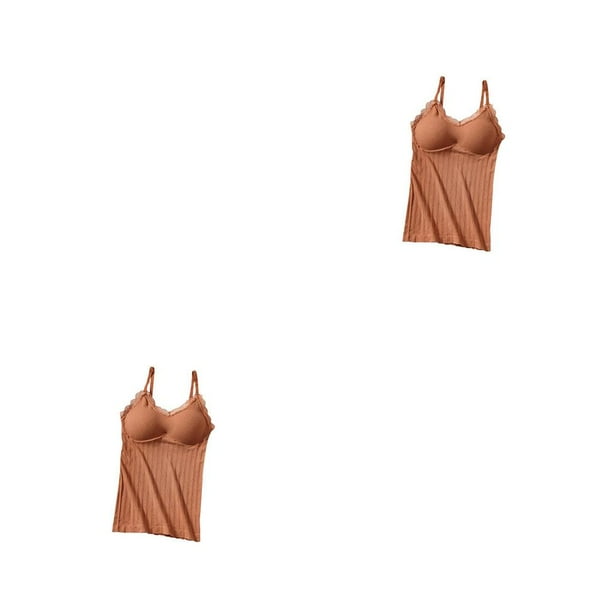 Sonducket Ropa interior térmica para mujer, camisetas sin mangas de encaje, chaleco transpirable para mujer, sujetador sin mangas, camisola Naranja 2Conjunto