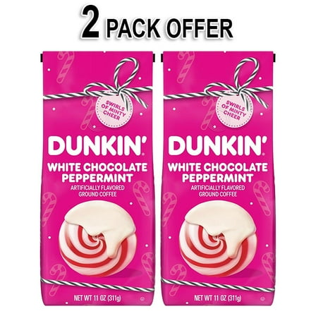 Dunkin Polar Peppermint Artificially Flavored Ground Coffee, 11 oz (2 Pack)
