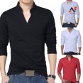 thumbnail image 4 of Am Color sólido de los hombres más el tamaño de cuello de pie cuello V manga larga camiseta Slim Fit Toppangjing, 4 of 4