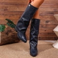 thumbnail image 2 of Tqyyweavej Knee High Boots Women Oversized Fold Over Pointed Toe Boots Mid Block Heeled Versatile Solid Color Fall Boots for Women, 2 of 10